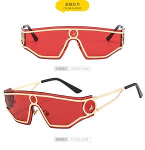 Novos óculos de sol de aro grande de metal de grande marca, europeus e americanos, personalizados, óculos de sol de uma peça, óculos de moda masculinos e femininos