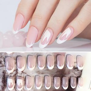 Unghie finte 24pcs Design classico Unghie finte francesi con colla adesiva Gel UV Flase Punte bianche appuntite rosa chiaro Art