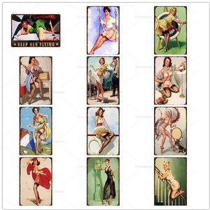 Home Decoration Metal Painting Sign Retro Pin Up Girls Tin Poster Living Room Pub Bar Retro Wall Art Iron Painting 30X20cm W03