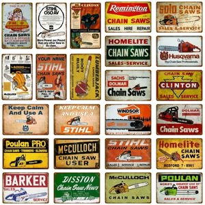 HISIMPLE Farm Garage Shop tin Decor funny Chain Saws art painting Metal Sign Vintage Poster Wall Sticker Art Plaque Farmer Tools personalized tin sign Size 30X20CM