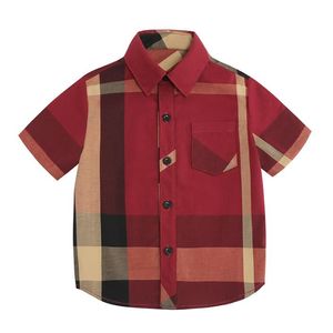 Lovely Baby Boys Red Plaid Shirts Summer Kids Short Sleeve Shirt Cotton Children Turn-Down Collar Shirt Child Tops Tees 3-8 Years