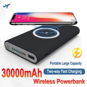 Power Bank 30000MAHワイヤレス双方向高速充電パワーバンクポータブル高容量iPhoneXiaomi用の外部バッテリー充電器