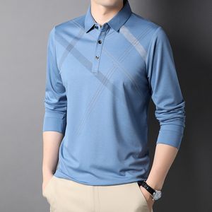 Polos masculinos Autumn Manga longa Mens camisas pólo Luxunhas listradas listradas listradas casuais tops machos moda Man Man coreano Tees 3xl 230308