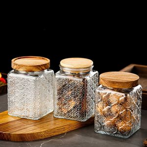 Storage Bottles Jars 750ml Sealed Glass Sugar Jar Nut Coffee Bean Storage Jar Embossed Glass Tea Jar Kitchen Food Storage Container Bottle Jar J230301