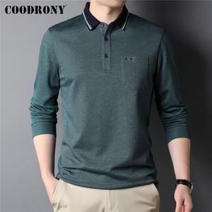 Polo da uomo COODRONY Marca Arrivo Tinta unita Tasca Manica lunga Polo Uomo Abbigliamento Cotone Business Casual T-Shirt Homme Top Z5115 230308