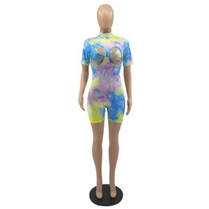 Designer verão macacão mulheres oco out sem mangas macacões zíper bodycon playsuits camuflagem impressão uma peça macacão itens a granel atacado 9418