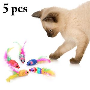Giocattoli per gatti 5 pezzi/set carino creativo piuma artificiale a forma di topo giocattolo da masticare morso di animale domestico forniture colore casuale