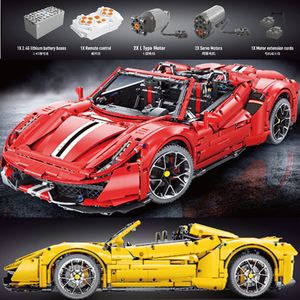 Yellow 488 Pista Sports Super Racing Car Building Blocks 1:8 Model With Motor Brick T5005 3608pcs High Tech Toys Chrismas Boys Assembly Bricks Kids Birthday Gifts