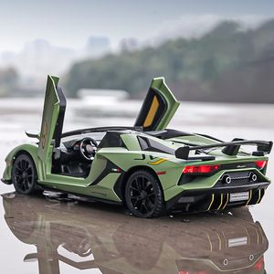 Model odlewu 1 24 Lamborghini Aventador SVJ63 Model ze stopu samochodzik Diecasts Metal Casting dźwięk i światło samochody zabawkowe dla dzieci pojazd 230308