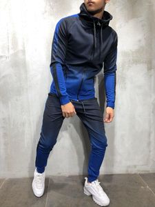 Men's Hoodies 2023 Men Sets Fashion Sporting Suit Gradient Print Zipper Sweatshirt Sweatpants Mens Clothing 2 Pieces Slim Tracksuit