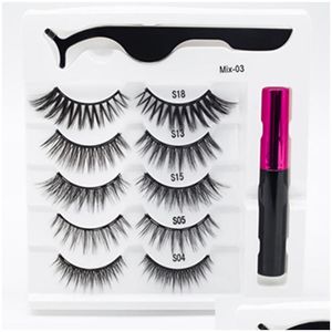 False Eyelashes 5 Pairs/Set Magnetic Lashes Repeated Use Waterproof Liquid Eyeliner With Tweezer Makeup Set Drop Delivery Health Beau Dhtd8