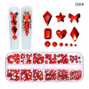 Nail Art Decorations 12 Grids Rhinestones Flat Back AB Crystals 3D DIY Tips Shiny Gems Mixed Size Crystal Glass Stone