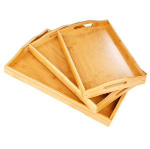 Kök lagringsorganisation bambu som serverar bricka med handtag stora matbrickor för att äta frukostuppsättning med 3 soffbordsdekor 7646897