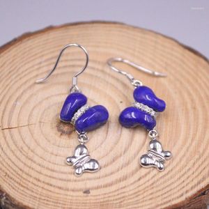 Dangle Earrings Real Silver 925 For Women Female Natural Lapis Lazuli Gemstone Butterfly National Style Hook