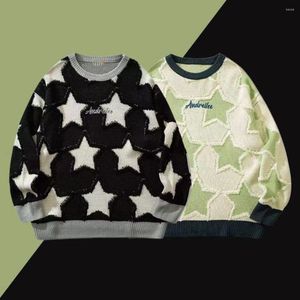 Men's Sweaters Women Vintage Round Neck Five-pointed Star Sweater Men's Autumn And Winter 2023 Loose Japanese Couple Knitted Y2K