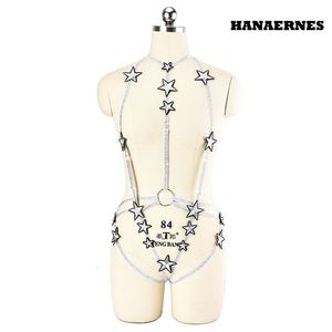 Szelki Silver Got Pentagram Zestaw Punk Punk Dance Holder Bra Rave Star Noga Pas Pas Sexy bielizna 230307