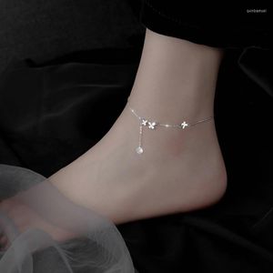 Anklets S925 Sterling Silver Fjäril Tassel Anklet For Women Simple Sweet Zircon Armband Jewelry Wholesale S-B565