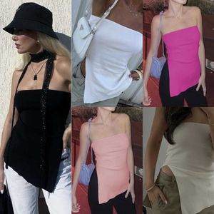 Wholesale 2023 Summer Womens Tops Irregular Split T-shirt Tees Woolen Sleeveless Sexy Bra Tank Crop Top Tshirt For Female Ladies