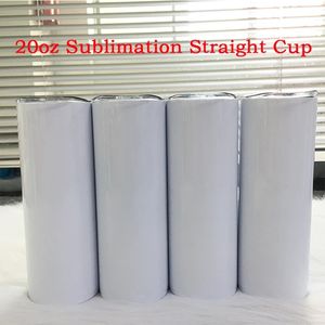 20oz Sublimation Tumbler gerade Rohlinge 304 Edelstahl Vakuum isoliert doppelte schlanke DIY -Tassen -Cup -Kaffeetassen mit Deckel und Stroh