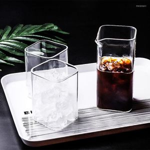 Wine Glasses INS Simplicity Square Coffee Sharing Cup Set Cafe Household Transparent Glass Espresso Cappuccino Latte Ice American Mugs
