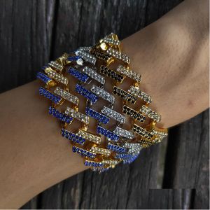 Kette Herren Hip Hop Gold Armbänder Schwarz Blau Diamant Bling Schmuck Mode Iced Out Miami Cuban Link Armband 8 Zoll Drop Deli Dhgarden Dh50M