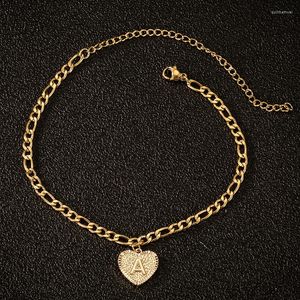 Anklets Tiny Heart A-Z Inledande bokstav för kvinnor Guld rostfritt stål Alfabetet Ankelarmband Boho fotsmycken Accesorios Mujer