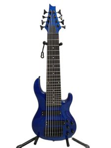 Anpassad 8 String Mini Portable Electric Bass Guitar Blue Flame Maple Top Body Back Hardware