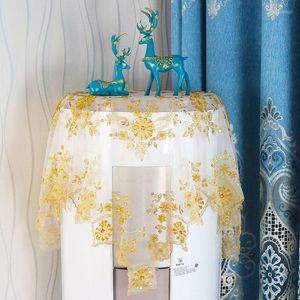 テーブルクロスラグジュアリーゴールドスレッド刺繍ハンドビーズヨーロッパスタイルマルチサイズテーブルクロスセットは、ウェディングパーティーの家具の装飾に使用できます