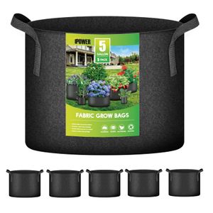 ipower 5 gallon tung tull förtjockad luftning växa väskor nonwoven tygkrukor med remhandtag behållare för trädgårdsskötsel, 5-pack svart