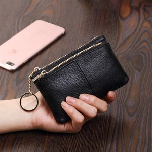 HBP Leather coin purse women's mini cowskin leather short double zipper key simple small wallet coin1566