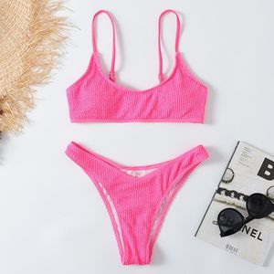 Kvinnors badkläder sexig bikini 2023 Plain Rib Women Swimsuit Kvinnlig brasiliansk bikinis Set 2 -stycken Kvinna baddräkt Simt för strandkläder