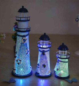 Marine Crafts Lighthouse Decoration Lantern Mediterranean Sea Wedding Gift Iron Candle Holder Romantic Tealight Holder 2107223431013