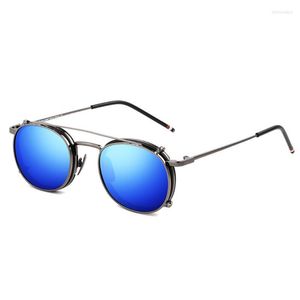 Okulary przeciwsłoneczne Jackjad steampunk w stylu soczewki Wyjmowany spolaryzowany klips na vintage okrągłe metalowe okulary słoneczne 2776Sunglassussunglasses Belo22