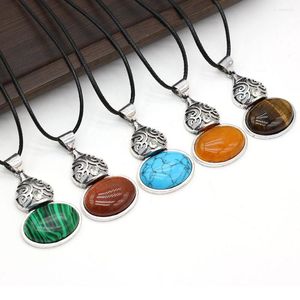 Pendant Necklaces Natural Agates Stone Necklace Fashion Blue Turquoise Tiger Eye For Women DIY Jewerly Gift 45x30mm