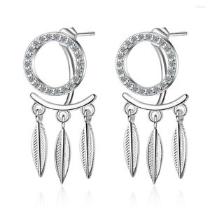 Stud Earrings Feather Dream Catcher Sweet Round Silver Color For Women Ziron Fashion Korean Jewelry Aretes De Mujer