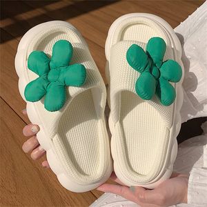 Dress Shoe Cotton Slippers Breathable Linen Home Floor Female Male Platform Slides Cute Flower Thick Sole Couples Indoor 230308