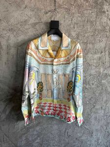 2023 New Men's Silk Sleeved Shirt Light Luxury Brand Designer Spring and Summer New Ilustration Print Shirt