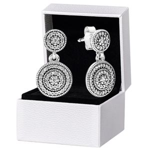 CZ Diamond Pave Disc Pendant Stud Earring for Pandora Real Sterling Silver Wedding designer Jewelry For Women Girlfriend Gift Vintage Earrings with Original Box