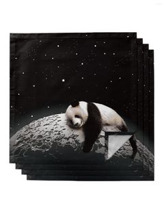 Table Napkin Moon Night Sky Star Panda Black 4/6/8pcs Cloth Decor Dinner Towel For Kitchen Plates Mat Wedding Party Decoration