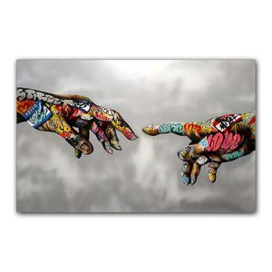 Gränsöverskridande hand-i-hand hängande målning, gatu graffiti, abstrakt konst, hiphopstil, sovrum, vardagsrumsmålning