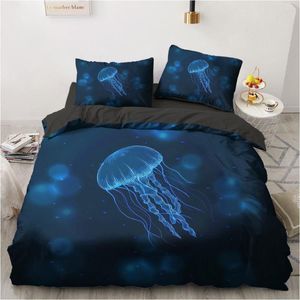 Bedding Sets 3D Digital Blue Jellyfish Linens Bed 2 Bedrooms Black Quilt/Duvet Covers Full Twin King Size 140x210cm Set Home Textile