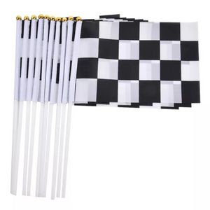 Racing Black and White Grid Hand Signal Flags Chequered Checkered Hand Wave Flags 14x21cm Banner with Flagpole Festival Decoration E0308