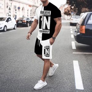 Men s Polos Summer Cool Believe In Yourself Short sleeved Tshirts Shorts Suit Beach Tracksuit 2 Piece Set Outfit Casual Breathable 230308