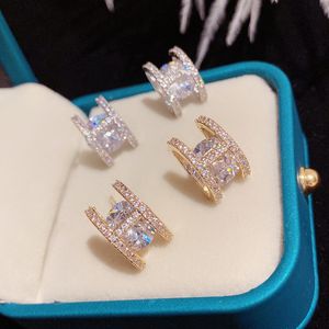 Topbling H Letter Stud Earrings 14K Real Gold Plated White Zircon S925 Earrings Men Women Jewelry