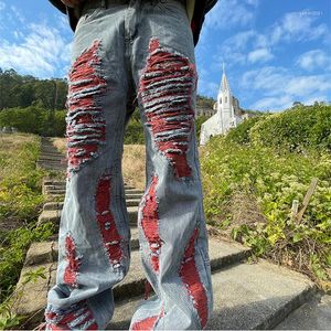 Dżinsy męskie harajuku hip-hop męskie spodnie dżinsowe mody Slim nieregularny pusty z długim spodni Man Clothing Vintage Wear 2023