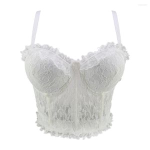 Tanques femininos Cropt Top construído em Bra Fashion Night Out Lace Corset Tops Coquette Clothing Rave Bustier feminino Summer Summer Party Sleesess Colets