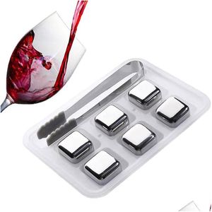 Ice Buckets And Coolers 304 Stainless Steel Cube Reusable Chilling Stones For Whiskey Wine Keep Your Drink Longer Cold Metal Whiskey Dhclg