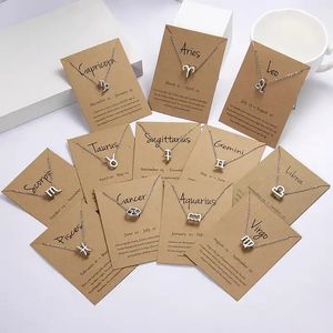 Populära 12 Constellation Symbol Pendent Halsband för män Kvinnor Silver Charm Halsband med Wish Card Trevligt smycken Present Partipris