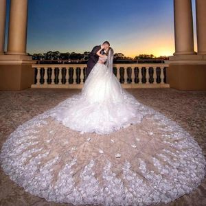 Bridal Veils Luxury Beaded Wedding 4M Long Cathedral Length One Layer Lace Appliqued Edge Tulle Veil For Women Hair Accessories