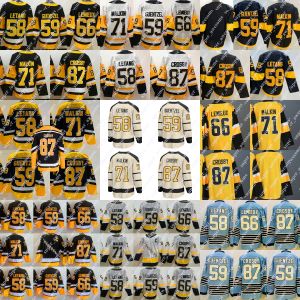 Özel 2023 kış klasik Sidney Crosby Jersey Kris Letang Jake Guentzel 66 Lemieux Evgeni Malkin Hokey Forması Siyah Açık Mavi Stadyum S